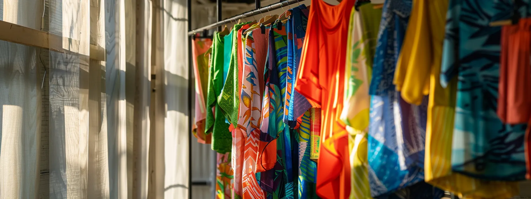 a striking display of vibrant, eco-friendly fabrics and modern garment designs being showcased at studio east, reflecting the future of apparel sourcing with a sustainable and ethical focus.